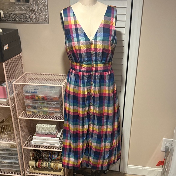 J. Crew Colorful Plaid Midi Dress with full button placket - Picture 1 of 6